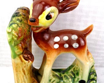 Vintage keramik antropomorfisk hjortunge, Bambi, fawnfigur, bokstöd, Japan