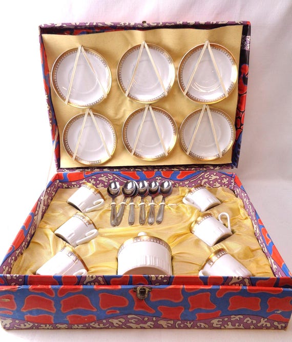 Vintage Germany Kahla Doll Tea Set, Vintage Democratic Republic of Germany Child's Tea Set, in original box, Germany