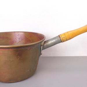 Antique Large Copper Pot with wood handle, Vintage Copper Cooking Pot