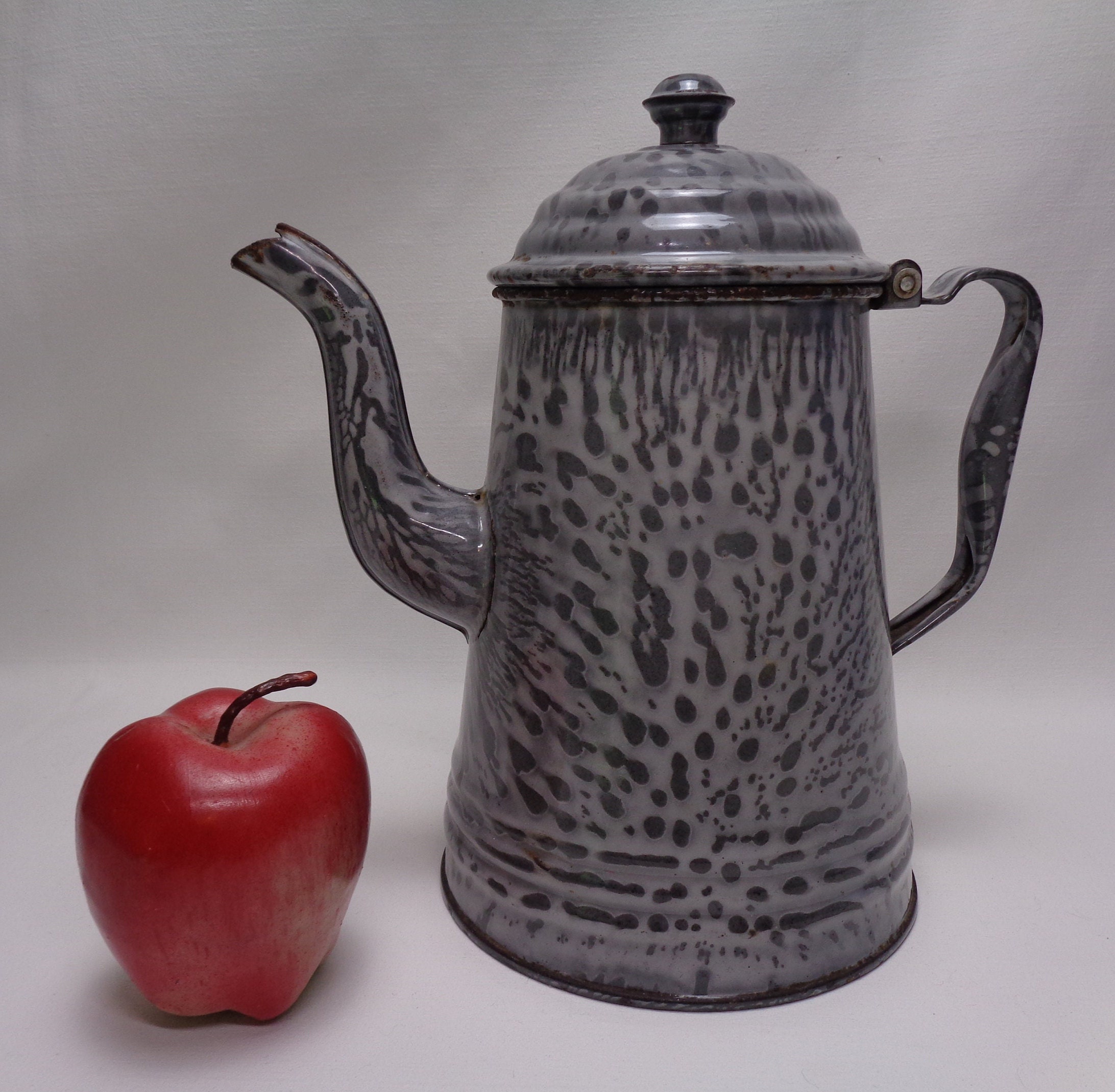Antique Large Gray Granite Ware Cowboy Coffee Pot 2 1/2 Gallon Bail & –  Zsinta