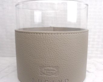 High End Luxury Gray Leather Wrapped Lugano Vase, Poltrona Frau Lugano Vase, Italy