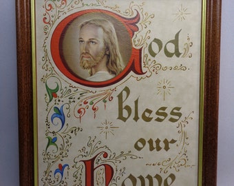 Vintage God Bless Our Home Framed Print