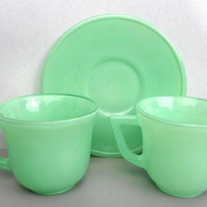 Vintage Jadeite Demitasse Cups and Saucer, Vintage Jadeite Doll 2 Cups and 1 Saucer, Set of 3