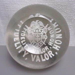 Antique Millville Glass Paperweight, KGE Knights of the Golden Eagle Paperweight, Fidelity, Valor, Honor Millville Art Glass Paperweight