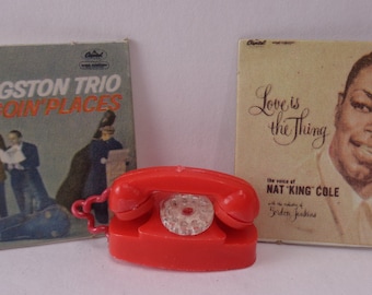 Vintage Miniature Barbie Telephone and Albums, Vintage Barbie Accessories, Vintage Barbie Dream House phone and record albums