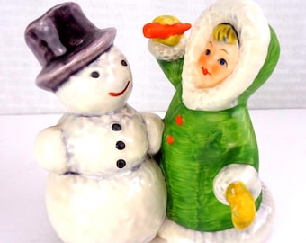 Vintage Porcelain Goebel Snowman Little Girl Winter Figurine 11705,  West Germany