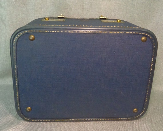 Vintage Crown Blue Train Case, Vintage Small Blue… - image 9