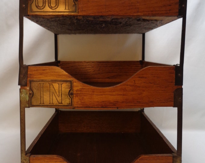 Antique 3 Tier Oak Desk Tray, Antique Wooden Desk Organizer, Wood Desk File Inbox Outbox With