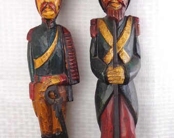 Vintage Wood Carved Military Soldier Figures, Vintage French Carved Bois Soldier Napoleon Army Figurines