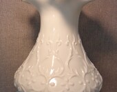 Vintage Fenton Silvercrest White Milk Glass Vase, Silver Crest Spanish Lace Vase, Fenton Milk Glass Ruffled Vase, signed