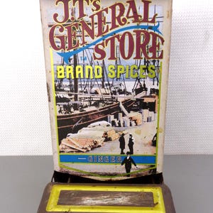 Vintage Hand Painted Tin Match Holder, Vintage JT&#39;s General Store Match Box Wall Holder, Match Safe