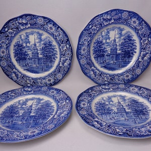 Vintage Set of 4 Staffordshire Liberty Blue Dinner Plates, Vintage Liberty Blue Dishes, made in England