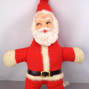 Vintage Plush Santa Doll with Plastic Face, Vintage Santa Claus Doll
