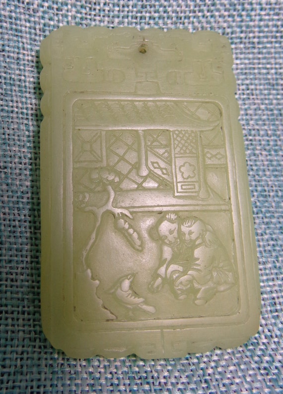 Vintage Jade Amulet Pendant, Antique Chinese Lucky