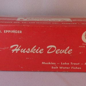 Vintage Eppinger Huskie Devle Fishing Lure, Vintage Lou Eppinger Large Devle 316 Lure, 5.5 Lure, Original box image 6