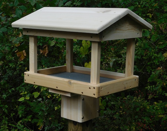 Cedar Large Fly Through Bird Feeder Post Mount Or Pole Mount Etsy