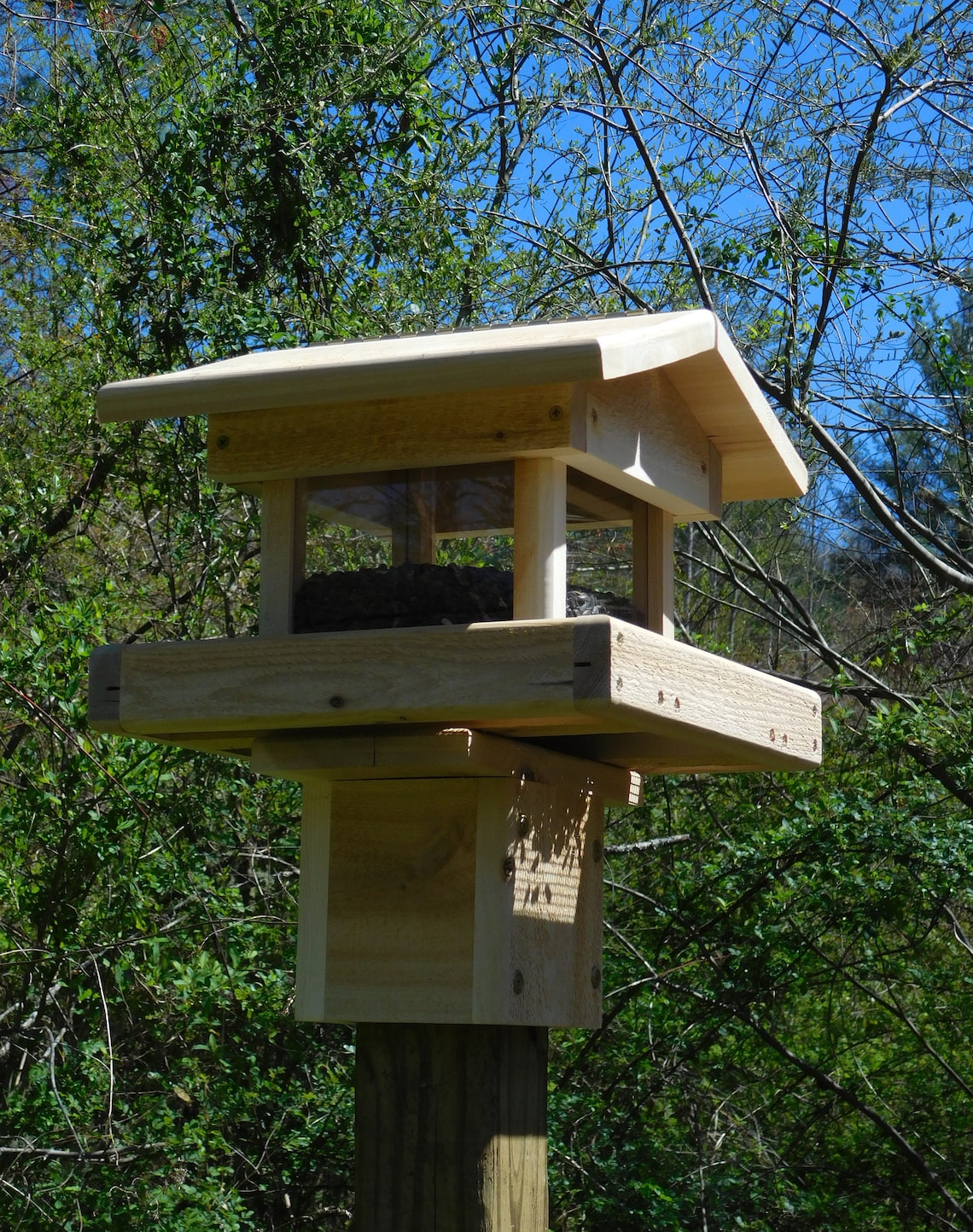 Post Mount Bird Feeder Cedar Four Sided Bird Feeder Large Etsy
