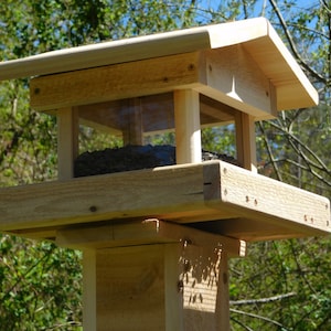 Post Mount Bird Feeder, Cedar Four Sided Bird Feeder ,Large Bird Feeder