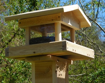 Post Mount Bird Feeder, Cedar Four Sided Bird Feeder ,Large Bird Feeder