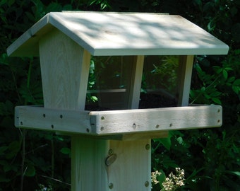 Post Mount Two Seed Dept. Bird Feeder,Double Feeder,Large Cedar Bird Feeder