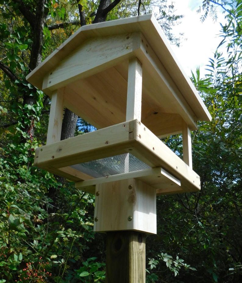 Cedar Large Fly Through Bird Feeder post Mount or Pole Mount Etsy