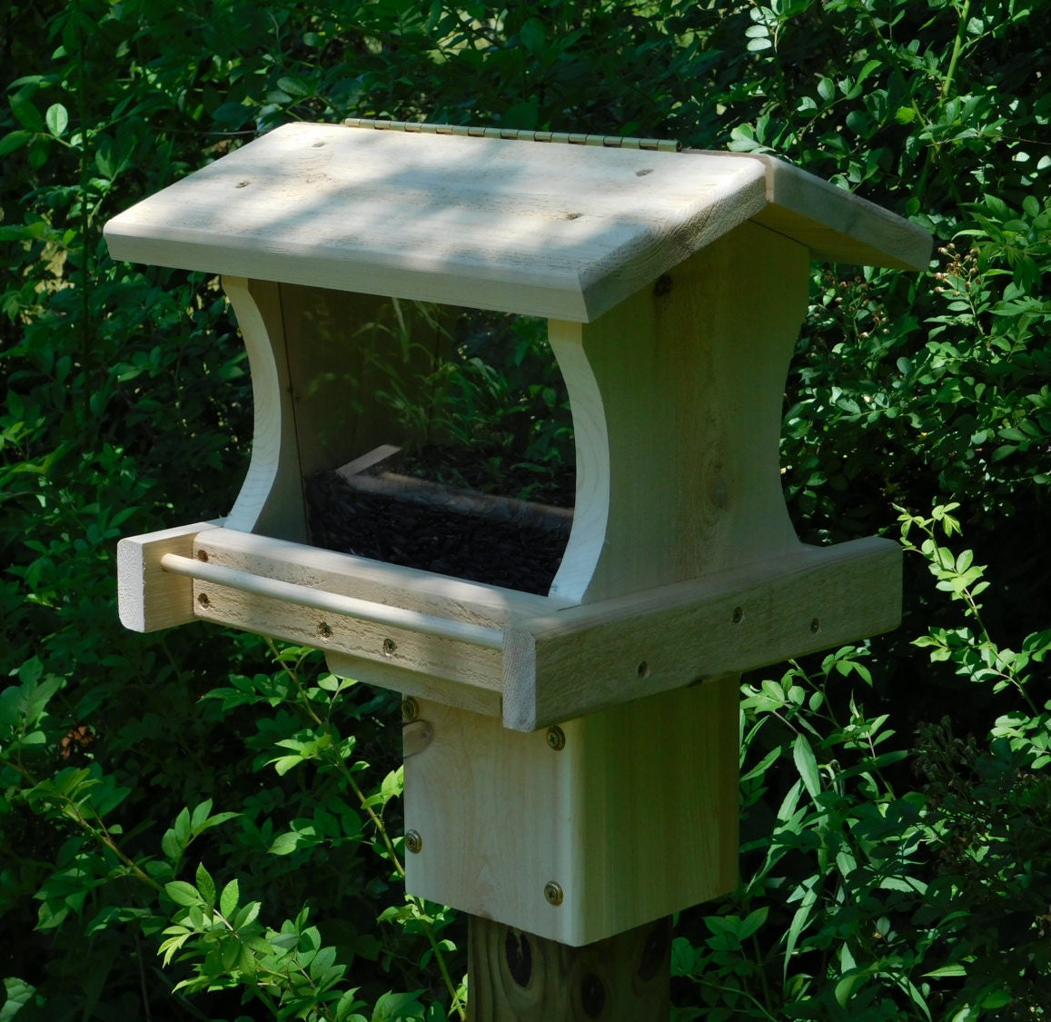 Post Mount Bird Feeder Large Cedar Bird Feederlarge Bird Etsy