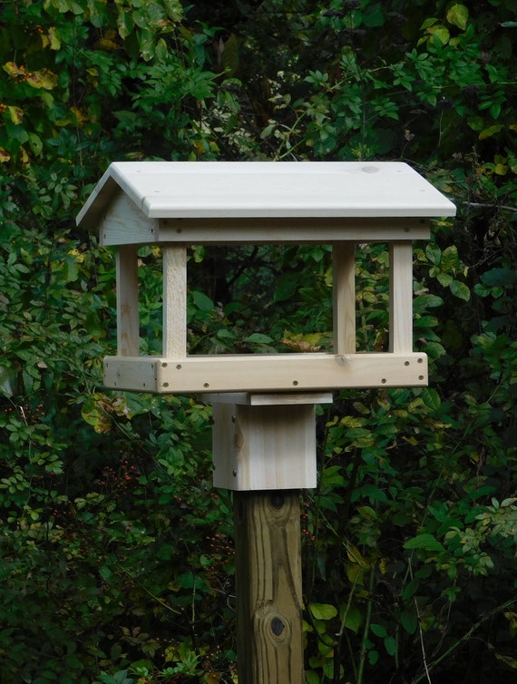 Cedar Large Fly Through Bird Feeder Post Mount Or Pole Mount Etsy