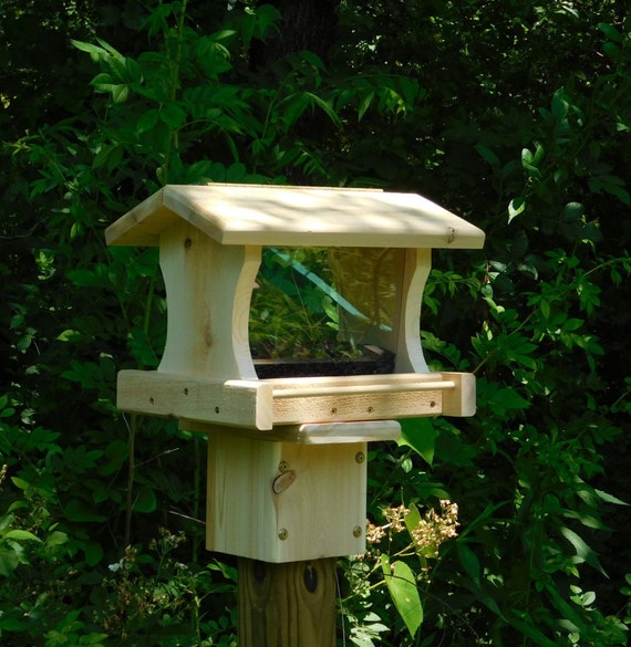 Post Mount Bird Feeder Large Cedar Bird Feederlarge Bird Etsy