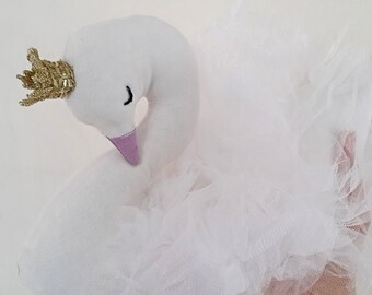 Swan princess stuffed nursery decor, swan baby pillow plush, baby shower birthday gift