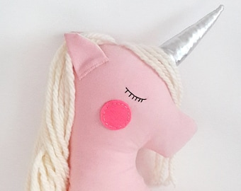 Unicorn doll fairytale gift for baby girls, pink nursery decor stuffed animal toy plush pillow, birthday baby shower gift party decor