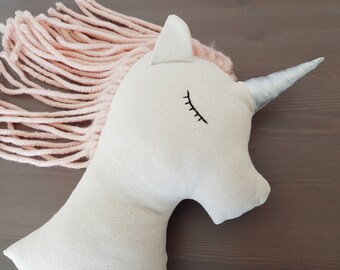 Stuffed Unicorn doll cushion baby girl white pink nursery decor pillow, unicorn plush animal toy party decor, baby shower birthday gift