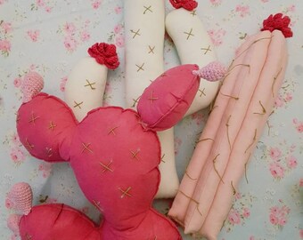 Cactus plush decorative plants, Stuffed cactus pillow, adventure style home office decor gift, Girly colors pink Cactus  for kids baby rooms
