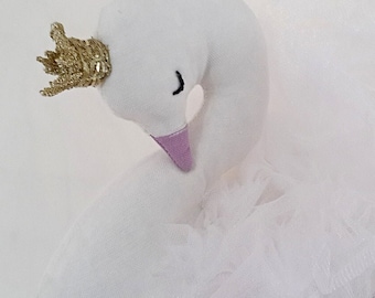 Swan princess stuffed nursery decor, swan baby pillow plush, baby shower birthday gift