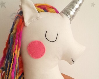 Unicorn stuffed animal toy pillow nursery decor for kids and babies, punk rainbow unicorn with shiny horn, birthday gift for baby girls