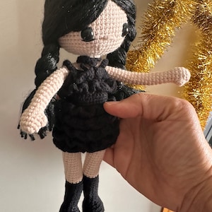 Wednesday Addams amigurumi doll, Wednesday inspired art doll for collectors, Handmade 10&#39;&#39; Wednesday crocheted stuffed toy