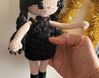 Wednesday Addams doll, Wednesday inspired art doll for collectors, Handmade 10'' Wednesday crocheted stuffed toy