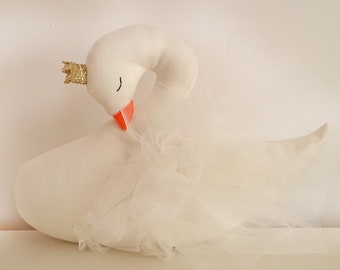 Swan doll nursery pillow decor, swan plush toy kids room, cygne, 17 inch big stuffed swan baby shower birthday gift for baby girls