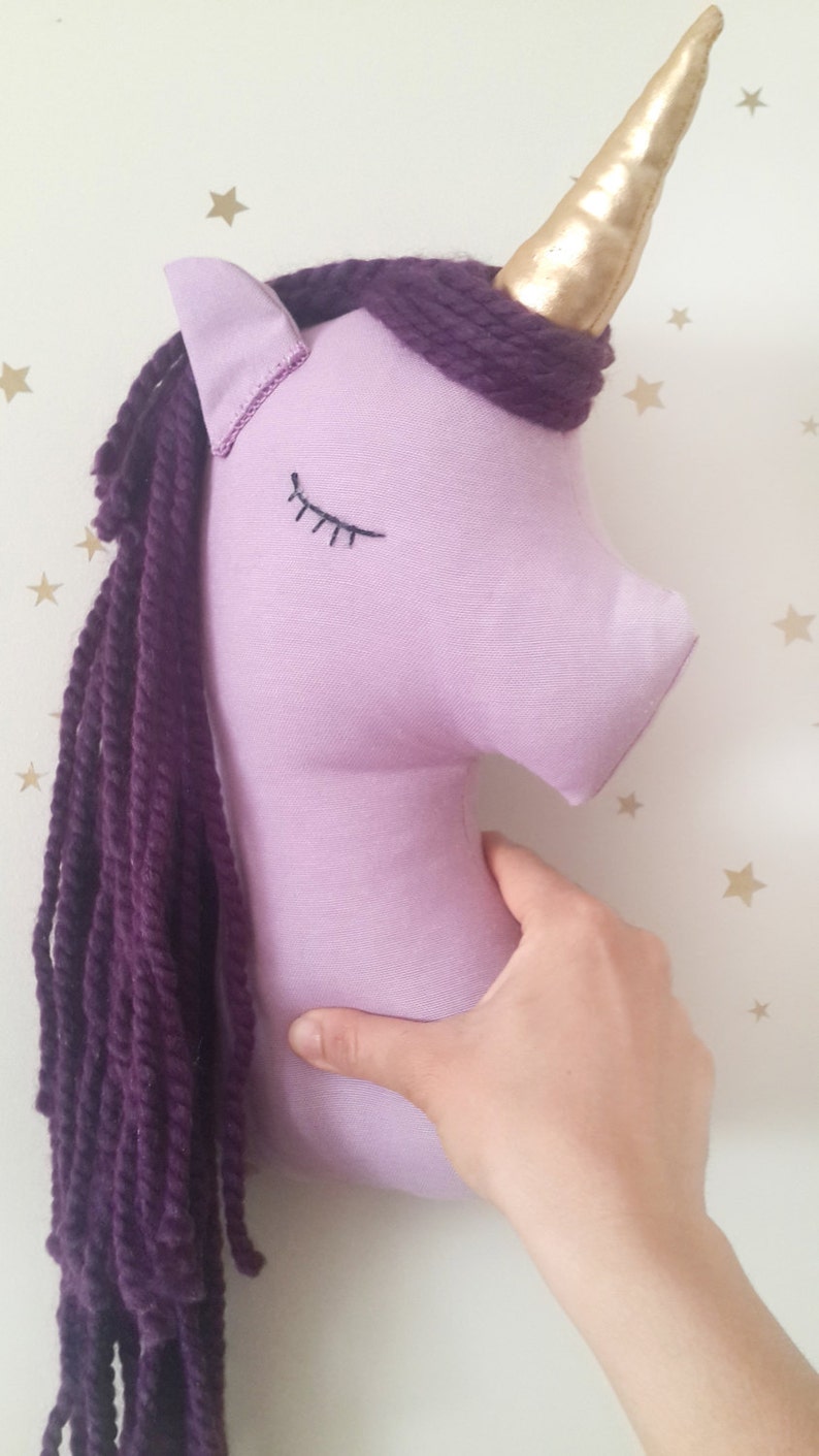 Unicorn plush doll purple gold nursery decor, unicorn pillow toy for baby girl bedrooms, stuffed animal toy gift for kids and baby girls image 3