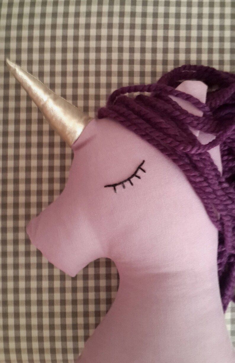 Unicorn plush doll purple gold nursery decor, unicorn pillow toy for baby girl bedrooms, stuffed animal toy gift for kids and baby girls image 5