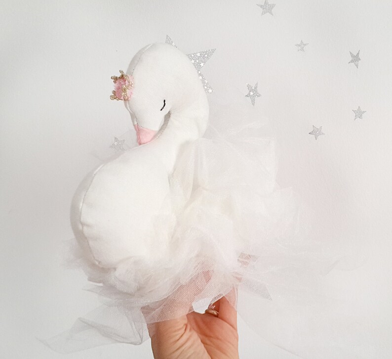 Swan doll soft nursery decor pillow newborn baby girl image 1