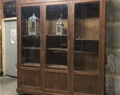 Antique Bookcase w Beveled Glass Doors, Display Cabinet Shelving, China Cabinet, Vintage Store Cabinet Showcase, Back Bar, Storage Cabinet