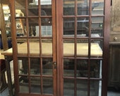 2 French Doors Mansion Architectural Salvage Brass Handle 15 Panes Lot Set b, Architectural Salvage, Vintage Doors, Vintage French Doors
