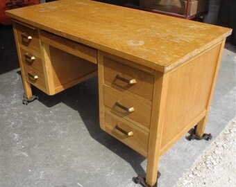 Oak Wood Desk School Teacher Office Vintage Mid Century Etsy