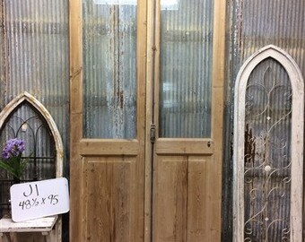 Antique French Double Doors 48.5x98 Single Pane Glass European Doors J