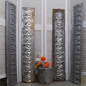 4 Ceiling Tin Panels, Vintage Reclaimed Molding Architectural Salvage A46,Decorative Panels, Pressed Ceiling Tin, Vintage Tin Panel