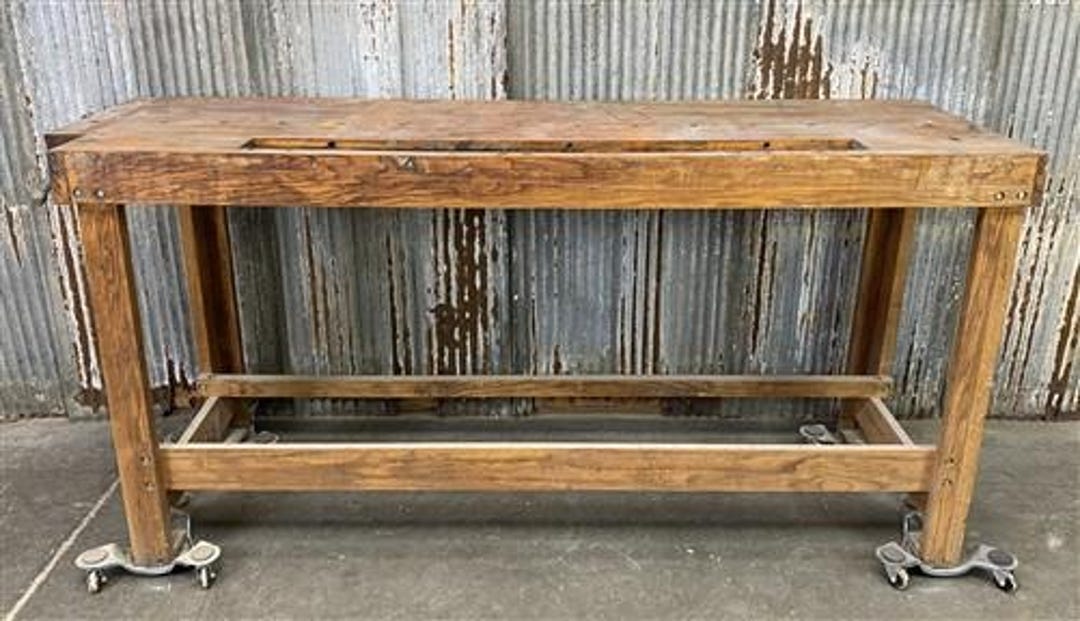 Rustic Working Table Rustic Work Table, Vintage Carpenter's Workbench, Woodworking Console ...
