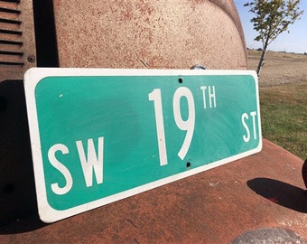 SW 19th ST Street Sign, 9x24 Vintage Green Road Sign, Metal Road Sign, B