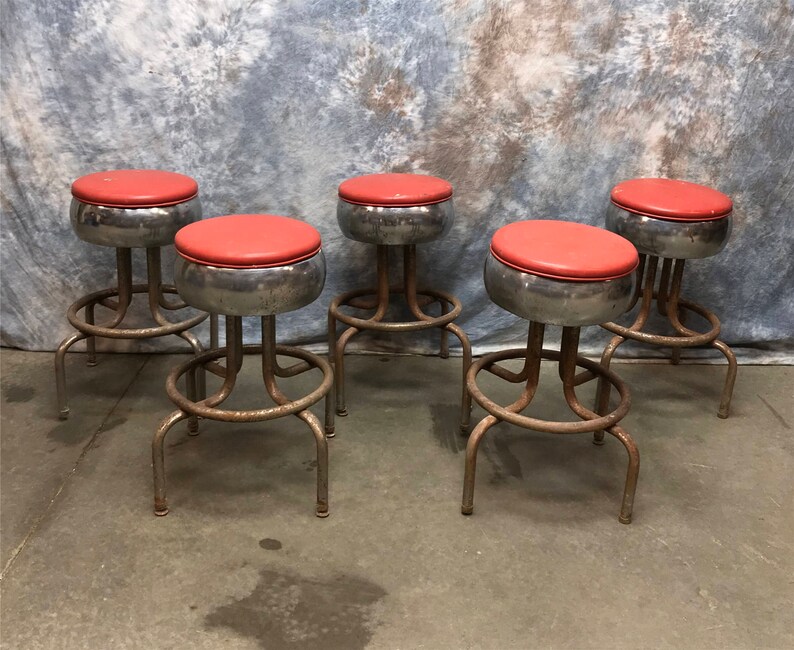 5 Retro Bar Stools Chrome Seats Soda Mid Century Image 0