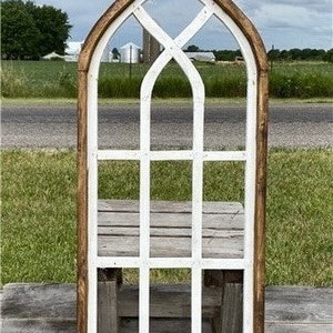 2 Tone Arched Cathedral Window Frame, Wooden Church Frame, Gothic Window Frame, Farmhouse Window Frame, Distressed Gothic Window, Faux Windo