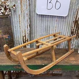Wooden Snow Sled, Christmas Winter Décor, Classic European Style Wood Sled B6,  Wood Childs Sled, Winter Snow Sleigh, Seasonal Holiday Décor